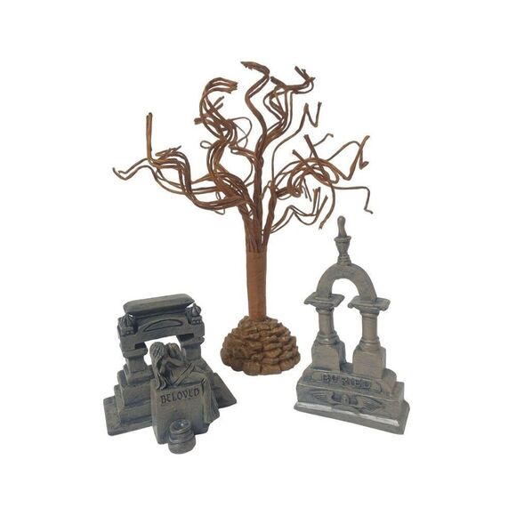 Lemax Miniature Gothic Tombstones & Tree Set For Dioramas 3D Printed - Picture 1 of 6